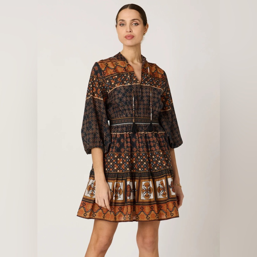 Cleobella Black and Brown Patterned Mini Dress XS